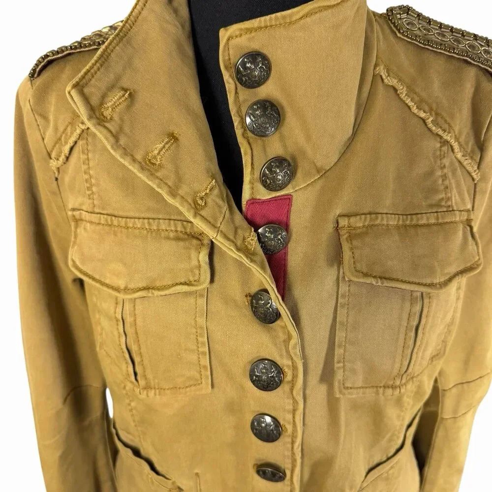 Free People Military Cropped Shrunken Officer Jacket Medium Epaulette Festival